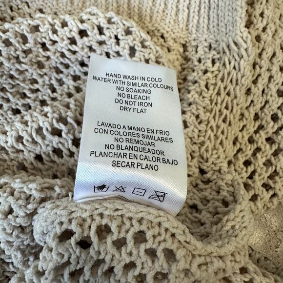 MABLE Sweater Beige Stars Crochet Knit Pullover Relaxed Hi-Lo Boho - Picture 8 of 9